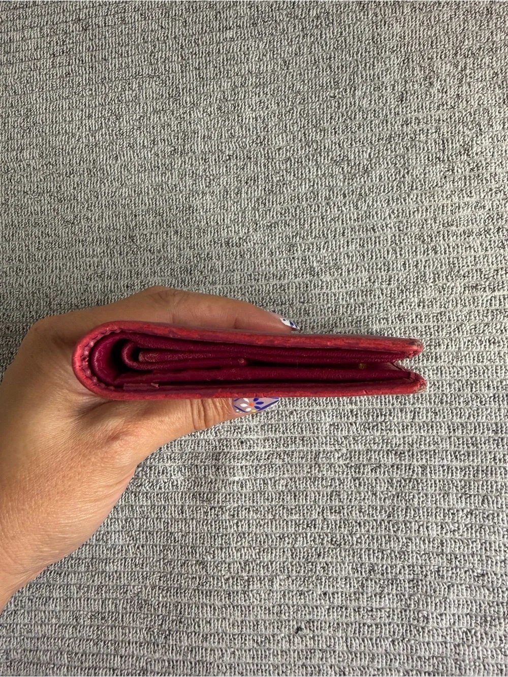 Authentic Prada Saffiano Leather Compact Wallet in deep red/berry/magenta color
